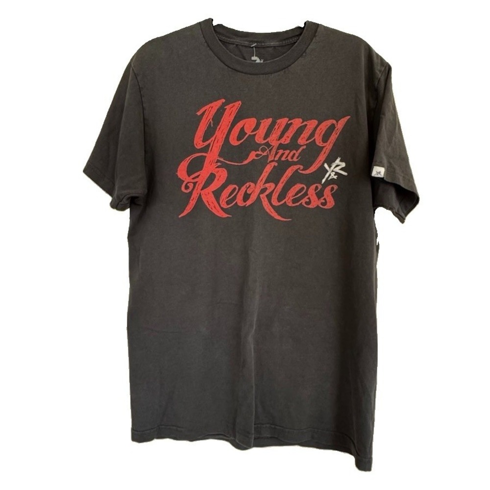 Young & Reckless T Shirt Large Black Grunge Faded Distressed